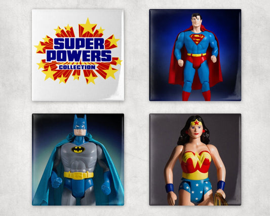 Super Powers Collection - Set of 8 Retro Glossy Tile Coasters
