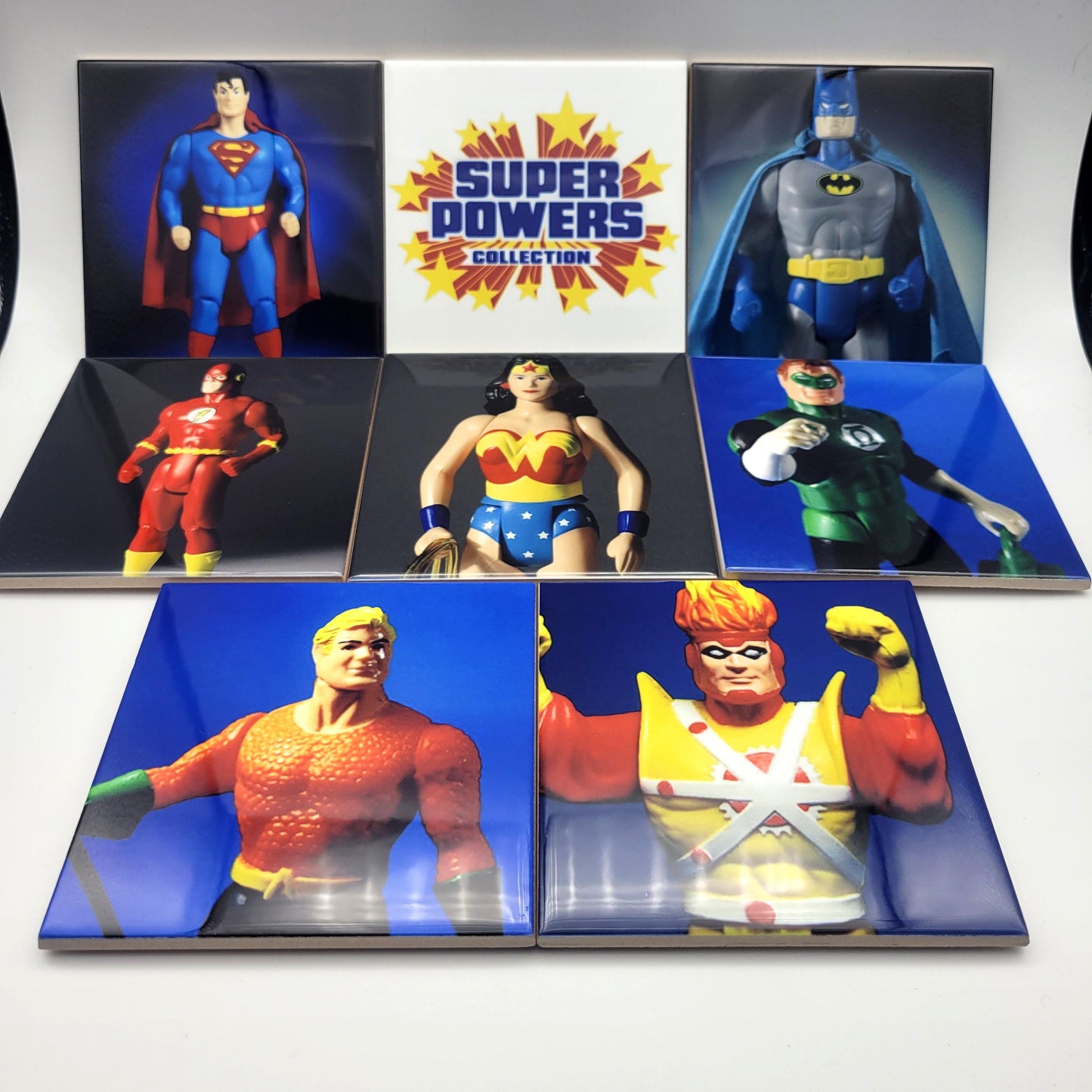 Super Powers Collection - Set of 8 Retro Glossy Tile Coasters